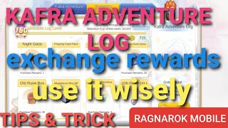 KAFRA ADVENTURE LOG  EXCHANGE REWARDS  RAGNAROK MOBILE [upl. by Ram]