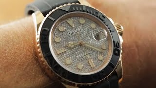 Rolex YachtMaster Oysterflex 116655 Diamond Dial Rolex Watch Review [upl. by Areehs]