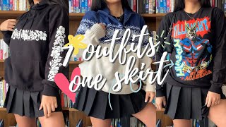 7 OUTFITS 1 PLEATED SKIRT 📚  pleated mini skirt lookbook 2021 🦋 7 ways to wear a skirt [upl. by Langill872]