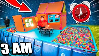 24 HOUR Box Fort Boat In Ball Pit Pool Scary 3 AM MONSTER CHALLENGE [upl. by Ahseryt466]