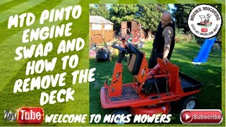 MTD Pinto Ride on lawn Mower Engine Swap  How to Remove the Deck [upl. by Leonhard]