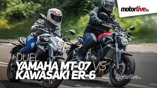 DUEL  YAMAHA MT07 vs KAWASAKI ER6  Choix difficile [upl. by Dorena]