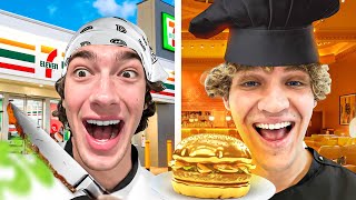 Eating CHEAP VS EXPENSIVE Food Challenge Ft Baylen Levine [upl. by Artapoelc]