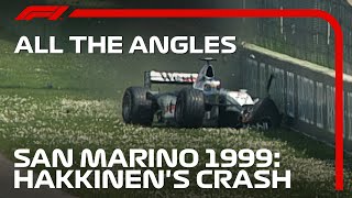 Hakkinen Smashes Out Of The Lead  All the Angles  1999 San Marino Grand Prix [upl. by Eirolav]