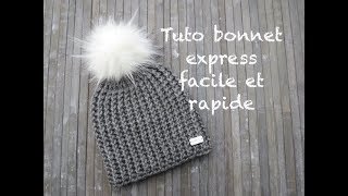 TUTO BONNET EXPRESS AU CROCHET FACILE Easy hat crochet GORRO PUNTO FACIL CROCHET [upl. by Medora]