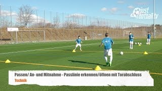 Fussballtraining Die Passlinie mit Torschuss  Passen  Technik [upl. by Aholla]