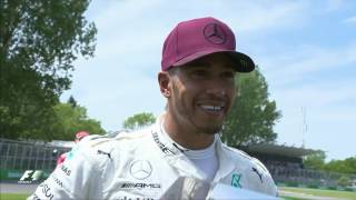 Emotional Hamilton Given Senna Helmet  2017 Canadian Grand Prix [upl. by Ainahs]