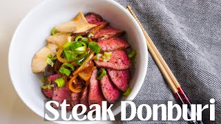 Japanese Beef Steak Donburi Recipe  How To Make Beef Donburi [upl. by Eisyak]