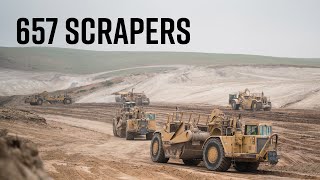 Cat 657 Scrapers Moving Dirt [upl. by Yadroc]