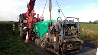 lifting a tracked road surfacing machine with seized engine using the Foden 6x6 recovery [upl. by Yretsym]