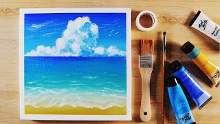 アクリル絵の具で「夏の空と雲と海」の描き方 Acrylic painting  【家で一緒にやってみよう】お絵描き 109 [upl. by Chelsy]