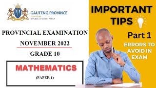 November 2022 Grade 10 Mathematics Revision Paper 1 Part 1Errors to Avoid To Help You Pass The Exam [upl. by Ynnej]