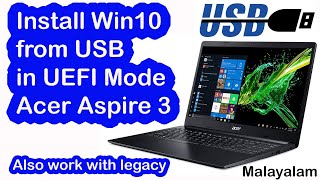 Windows 10 Installation from USB for Acer Aspire 3 [upl. by Carling]