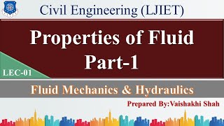 Lec01Properties of FluidPart1  Fluid Mechanics and Hydraulics  Civil Engineering [upl. by Aciret595]