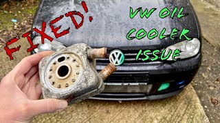 OIL COOLER LEAK FIXED ON MK4 GOLF GTI 18T OIL COOLER REPLACEMENT [upl. by Atterol848]