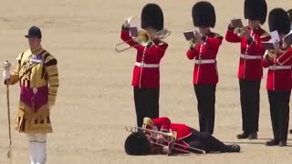 London heat British Royal Guard faints amid parade rehearsal ahead of King Charles birthday [upl. by Bevvy]