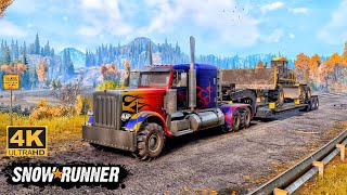 Transporting CAT 120M With Optimus Prime On Muddy Road In SnowRunner Season 14 snowrunner truck [upl. by Geneva]