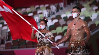 Olympics Opening Ceremony Tonga shirtless flag bearer [upl. by Ynamreg209]