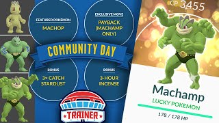 BEST BONUS TOP TIPS to MAX SHINY MACHOP COMM DAY  3x CATCH STARDUST  POKÉMON GO [upl. by Nnairek]