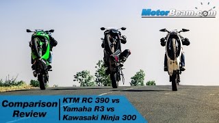 KTM RC 390 vs Yamaha R3 vs Kawasaki Ninja 300  Comparison Review  MotorBeam [upl. by Proudfoot]