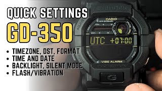 Casio GShock GD350 Basic Quick Settings Tutorial How to set time date flash vibration etc [upl. by Androw]