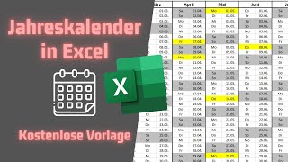 Dynamischen Jahreskalender in EXCEL erstellen [upl. by Nylloc]