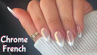 CHROME FRENCH TIP NAILS TUTORIAL [upl. by Yatnod]