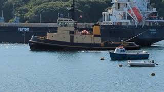 Fowey tug morgawr turning a coster around in Fowey harbour [upl. by Cass161]