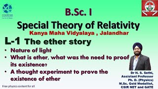 Special theory of relativity L 1 The Ether story BSc Physics  Mechanics  Engineering Physics [upl. by Atisor302]