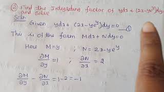 Integrating factors solved problem  equation reducible to Exact form Differential equations [upl. by Clougher513]