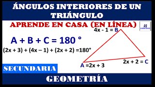 ANGULOS INTERIORES DE UN TRIANGULO ECUACION LINEAL [upl. by Ihcego562]