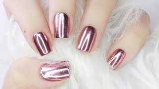 ROSE GOLD Mirror Chrome Nails With GEL amp REGULAR POLISH [upl. by Laural]