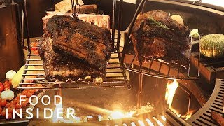 London Restaurant Cooks Whole Prime Ribs Over Indoor Fire Pit [upl. by Englis514]