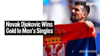 Novak Djokovic wins first career gold medal over Carlos Alcaraz 🥇 [upl. by Witkin]