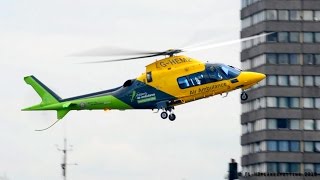 Air Ambulance Agusta A109 Landing amp Backward Takeoff at London Heliport [upl. by Edac]