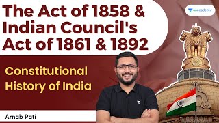 L5  The Act of 1858 Indian Councils Act of 1861 1892  Constitutional History of India  Arnab [upl. by Esyli]