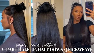 HOW TO VPART HALF UP HALF DOWN QUICKWEAVE  NO LEAVE OUT [upl. by Joselow]