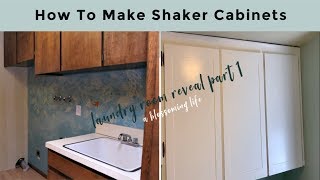 How To Make Shaker Cabinet Doors From Flat Paneled Doors  Laundry Room Reveal Part 1 [upl. by Liakim]