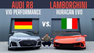 Deutschland vs Italien  Audi R8 V10 performance vs Lamborghini Huracán EVO  Hamid Mossadegh [upl. by Christean]