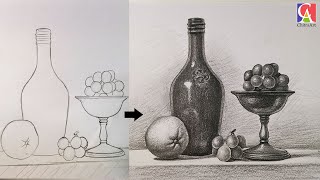 Still Life Drawing Step By Step with Pencil Shading for Beginners ChitraArtAcademy [upl. by Ahtram]