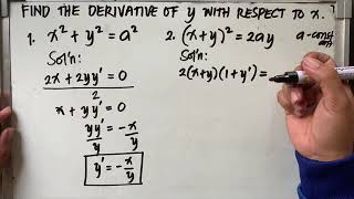 DIFFERENTIAL CALCULUS  Implicit Differentiation with solved problems [upl. by Tiras447]