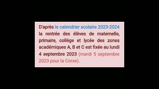 Rentrée scolaire en France selon les zones 20232024 [upl. by Rumney919]