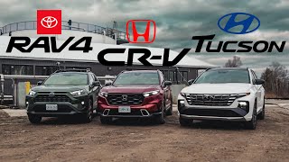 2024 Toyota RAV4 vs Honda CRV vs Hyundai Tucson Comparison Review  Compact SUV Battle [upl. by Karr]