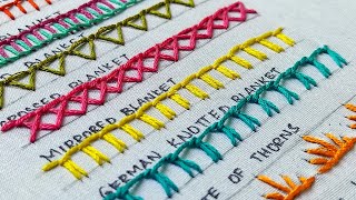 Hand Embroidery Basics for Beginners  Blanket Stitch Family  8 Stitches sampler [upl. by Drain324]