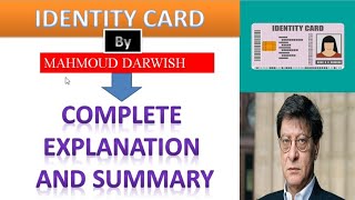 IDENTITY CARD  MAHMOUD DARWISH  EXPLANATION IN HINDI AND ENGLISH [upl. by Symons]