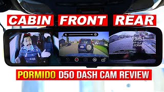 Pormido D50 Mirror Dash Cam Review Detached Cameras GPS Park Mode Park Assist [upl. by Assertal]