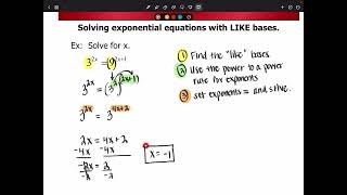 Alg2 E 1D Solving Exp Eqns by getting same base [upl. by Nnylrefinnej]