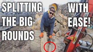 HOW TO SPLIT BIG ROUNDS OF FIREWOOD WITH EASE  CUTTING SPLITTING BIG OAK ROUNDS WITH STIHL MS261C [upl. by Festatus]