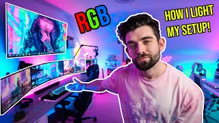 TRANSFORM your GAMING SETUP with RGB Lighting 🌈 How I light my Gaming Room [upl. by Boonie]