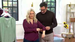 BEAUTIFUL by Lawrence Zarian Split VNeck Pleat Detail Woven Blouse on QVC [upl. by Hux]